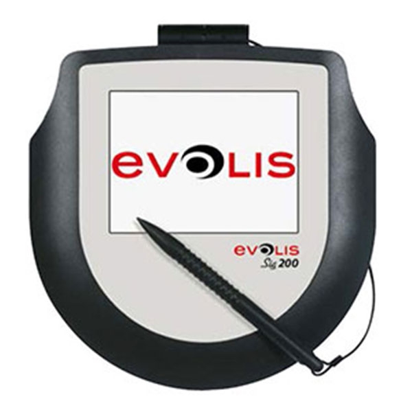 Evolis SIG200 er en underskriftscanner med farveskærm, som med sin hukommelse f.eks. kan vise billeder af din virksomhed.  Med dens glatte overflade fanges den perfekte signatur hurtigt og nemt.  Skærmstørrelse: 100 x 75 mm.  Fra RD Data