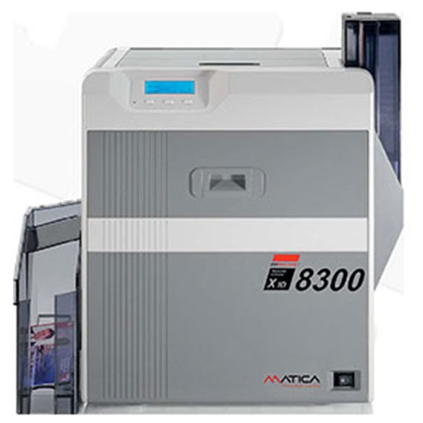 Matica XID 8300 - dobbeltsidet retransfer printer med mulighed for sikkerhedsfunktioner, bl.a. UV print. Print op til 120 kort i timen. Denne printer har kortvender (duplex) modul samt magnetkodning. 2 års garanti og fri hotline service hos RD Data